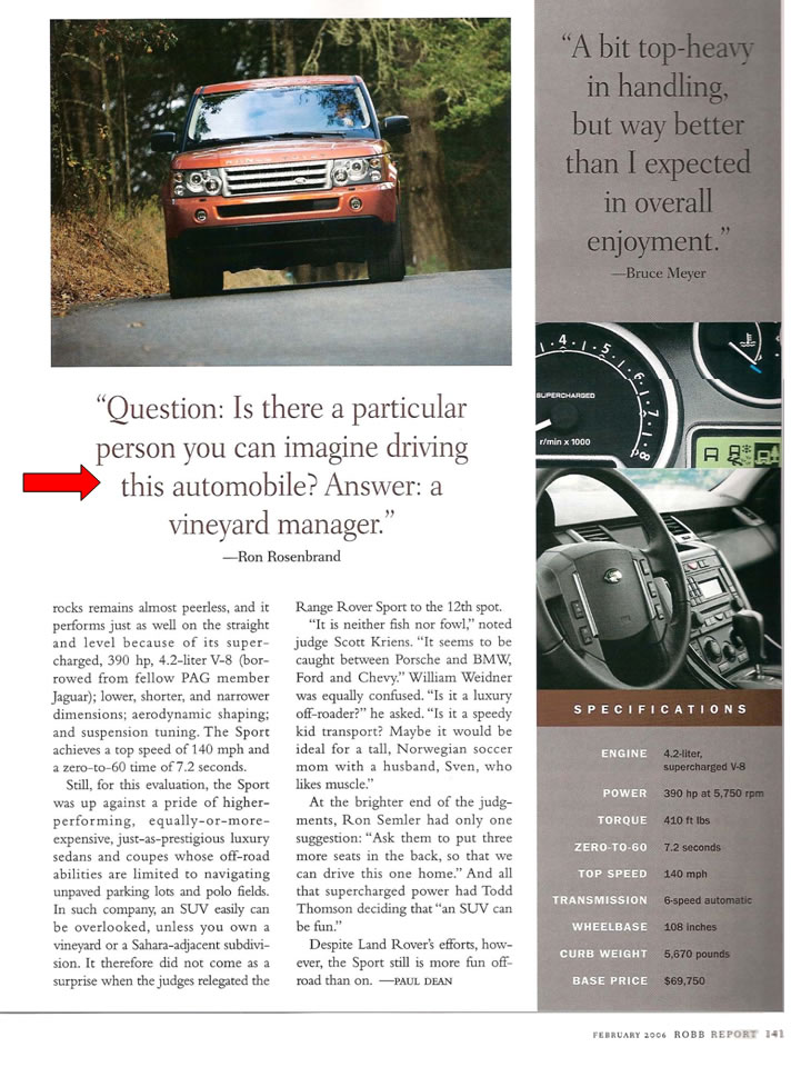 Robb Report, February 2006, page 6